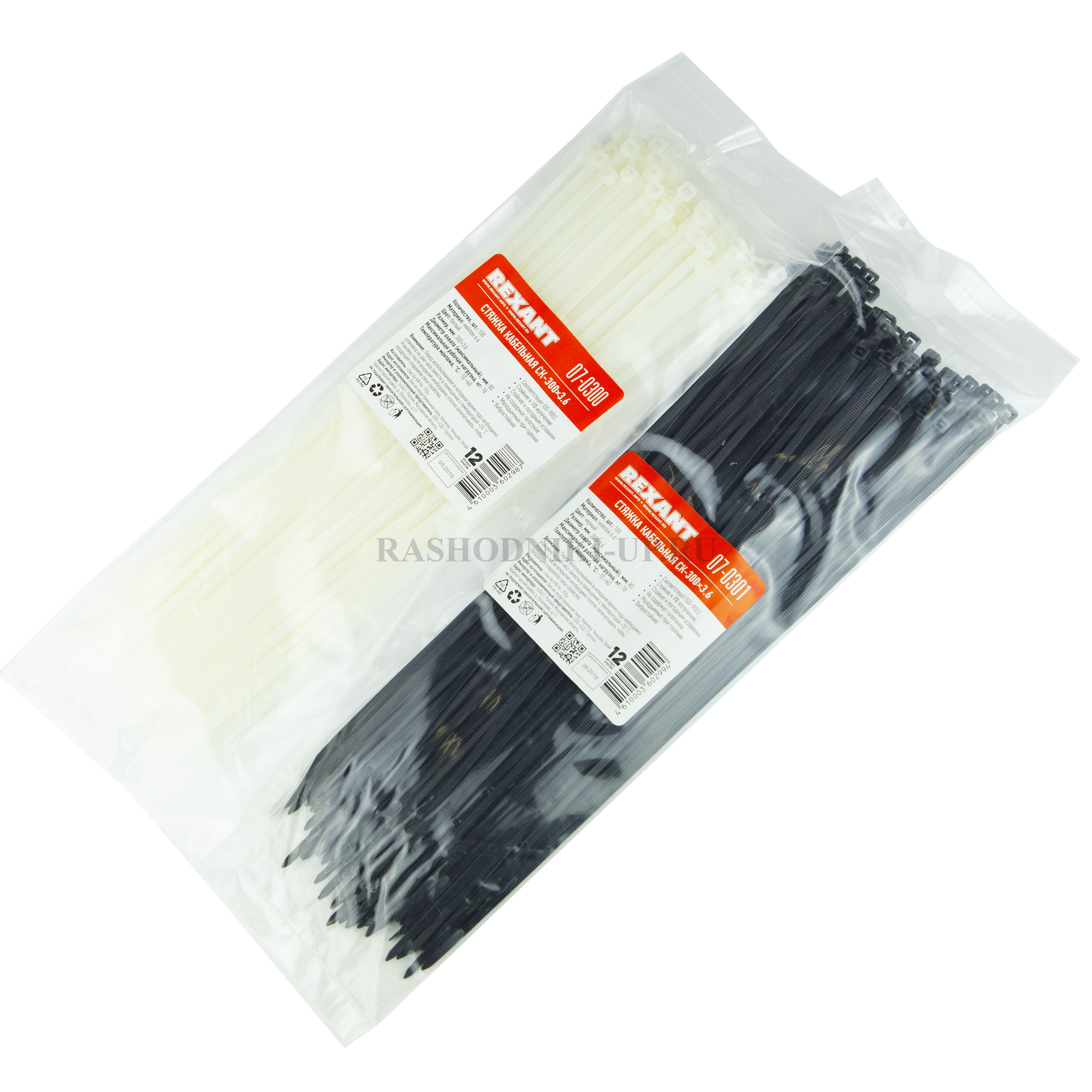 Хомут-стяжка пластик REXANT 4*300мм (100шт) черные