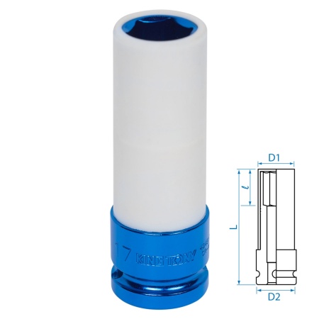 Головка торцевая ударная глубокая, 17 мм, тонкостенная, пластиковая защита KING TONY 494517MX