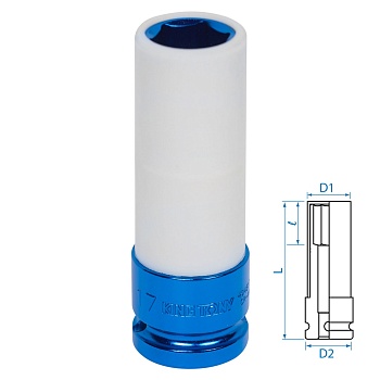 Головка торцевая ударная глубокая, 17 мм, тонкостенная, пластиковая защита KING TONY 494517M