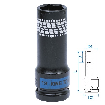 Головка торцевая ударная глубокая, 19 мм, тонкостенная KING TONY 441519M