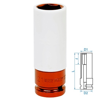 Головка торцевая ударная глубокая, 21 мм, тонкостенная, пластиковая защита KING TONY 494521MX
